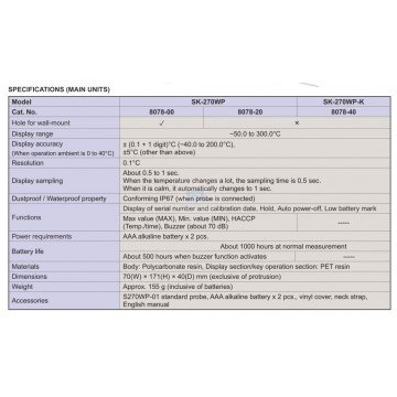 Sato Waterproof Thermometer SK-270WP with Probe SK-270WP-1